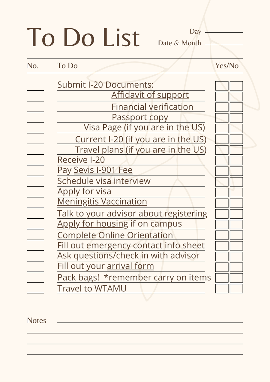 Int'l newly admitted Checklist